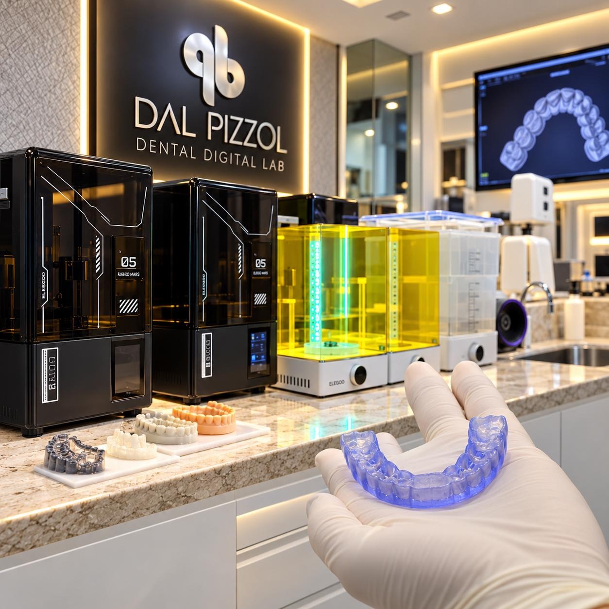Alinhador odontológico impresso em 3D conferido à mão no laboratório